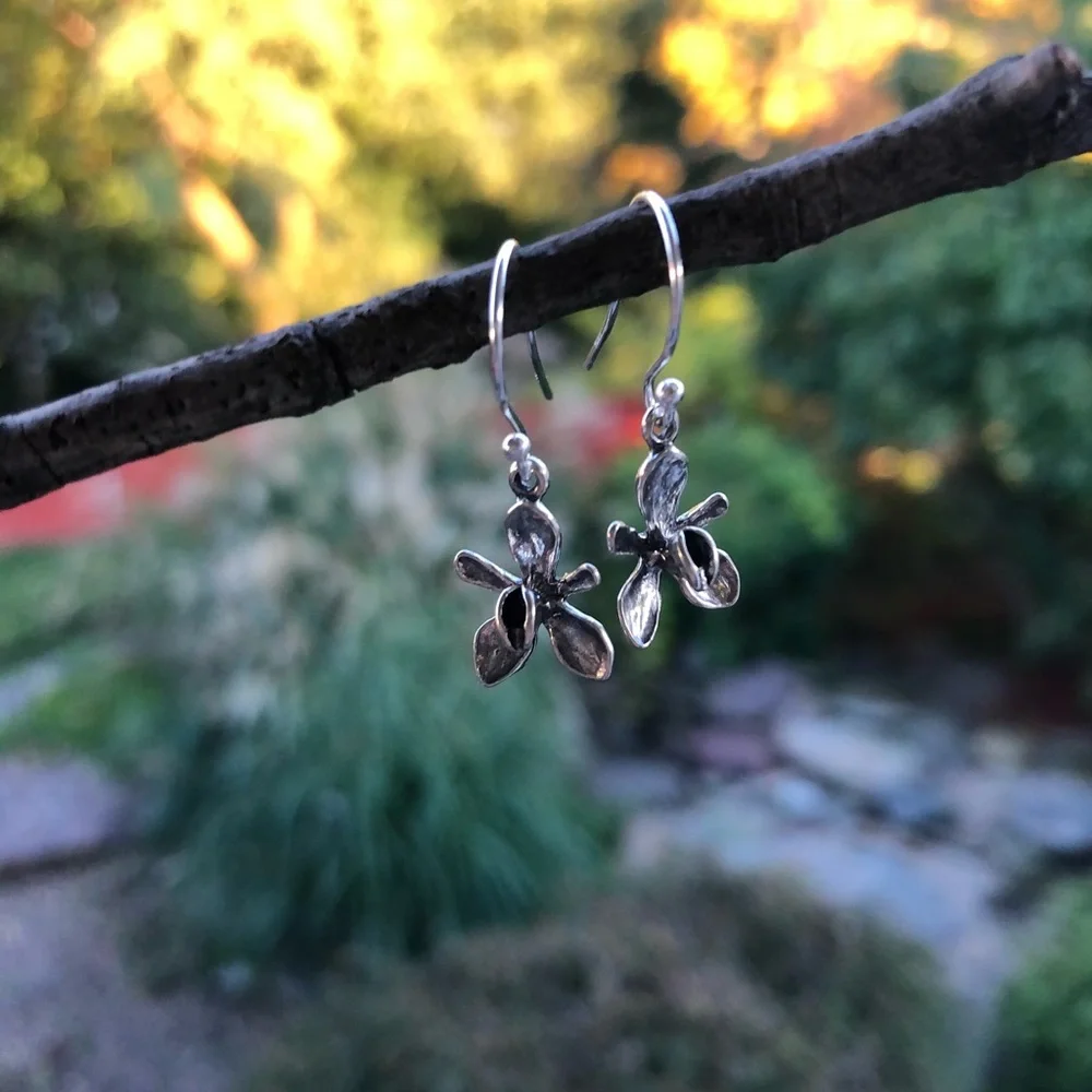 NEW STERLING SILVER ORCHID EARRINGS